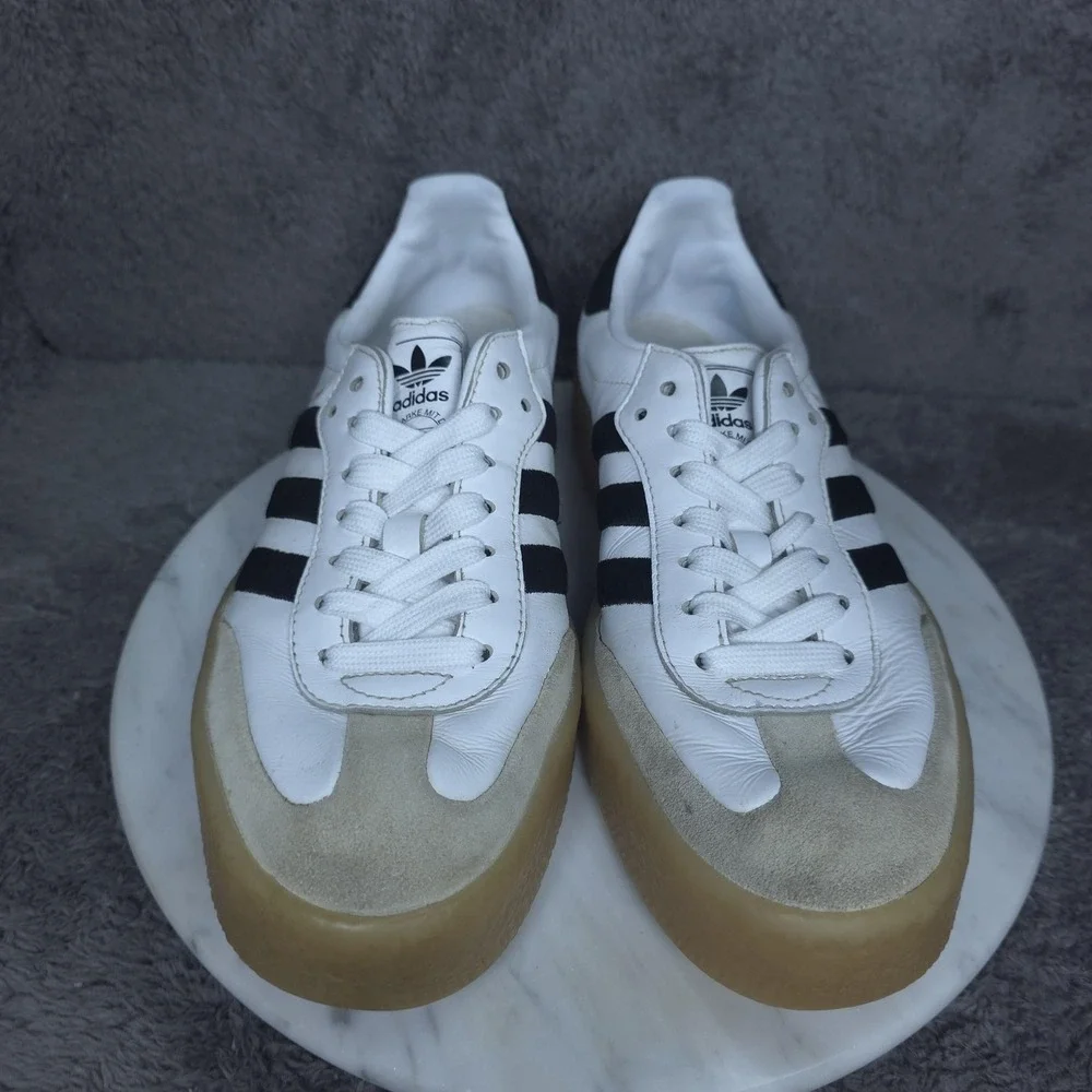 Adidas Samba Shoes Mens Size 8.5 White Black Leather Gum Sole Soccer Sneakers